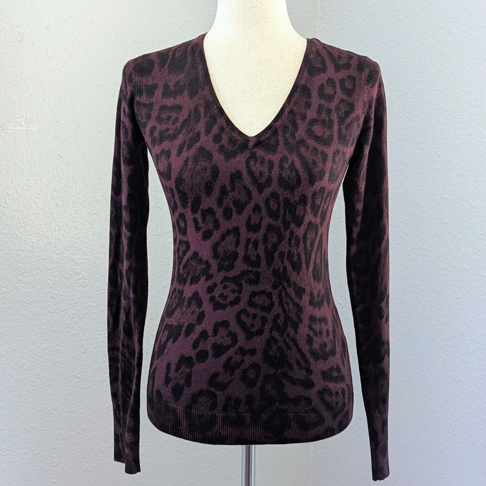 Buffalo David Bitton Leopard Print V-Neck Knit Top XS Petite